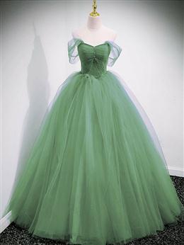 Picture of Light Green Off Shoulder Princess Long Party Dresses, Green Sweet 16 Gown